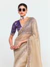 Champagne Gold Tissue Silk Saree With Contrast Blouse