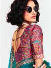 Teal Blue Tissue Silk Saree With Contrast Blouse
