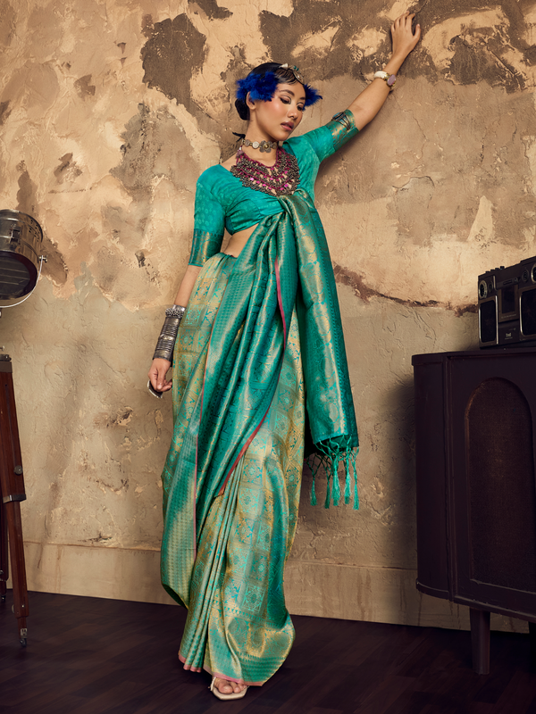 Emerald Green Banarasi Soft Silk Saree