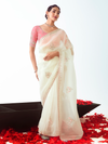 Ivory Embroidered Designer Organza Silk Saree With Contrast Blouse