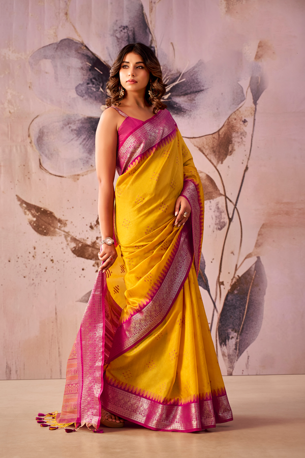 Marigold Yellow Banarasi Cotton Silk Saree