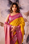 Marigold Yellow Banarasi Cotton Silk Saree