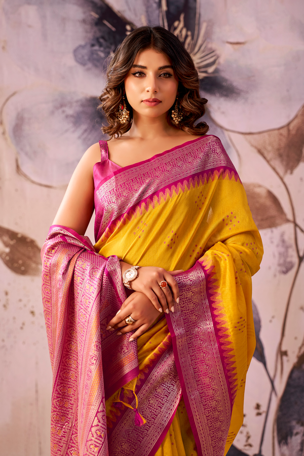 Marigold Yellow Banarasi Cotton Silk Saree