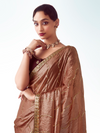 Rose Gold Embroidered Designer Tissue Silk Saree With Contrast Blouse