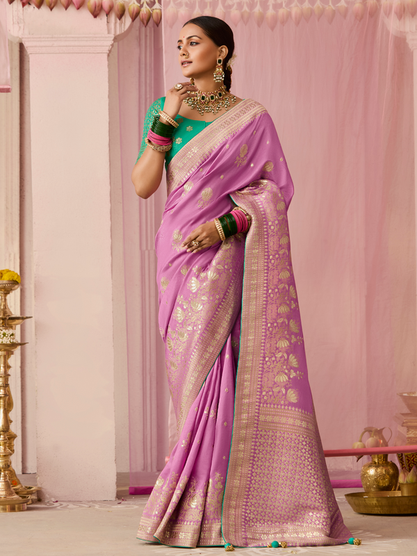 Lilac Banarasi Dola Silk Saree