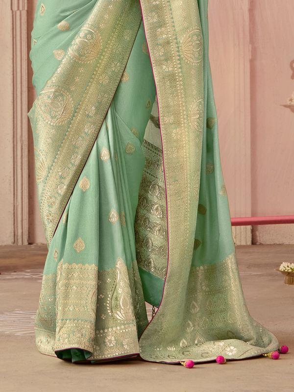 Mint Green Banarasi Dola Silk Saree