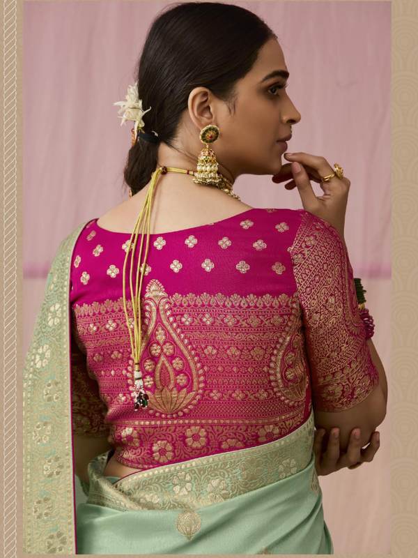 Mint Green Banarasi Dola Silk Saree