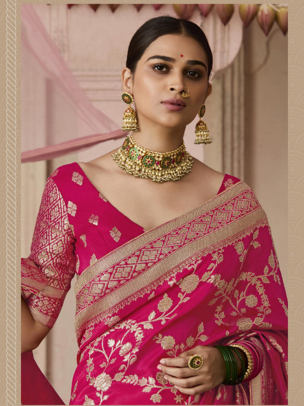 Rani Pink Banarasi Dola Silk Saree