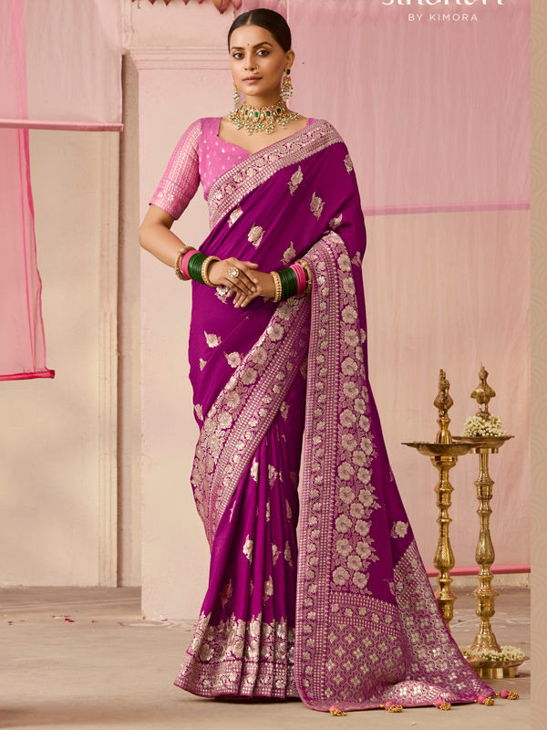 Wine Purple Banarasi Dola Silk Saree