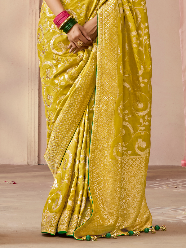 Chartreuse Green Banarasi Dola Silk Saree