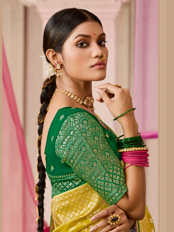 Chartreuse Green Banarasi Dola Silk Saree