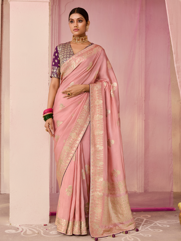 Rose Pink Banarasi Dola Silk Saree
