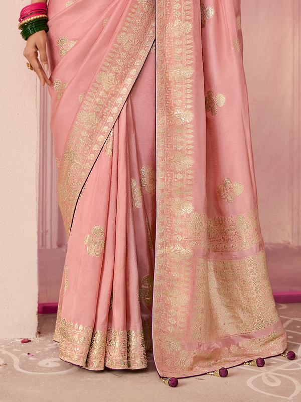 Rose Pink Banarasi Dola Silk Saree