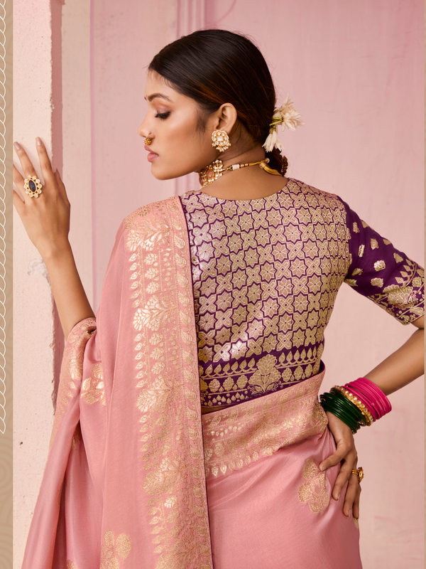 Rose Pink Banarasi Dola Silk Saree