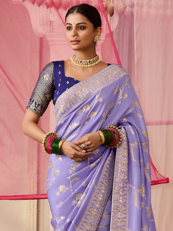 Lavender Banarasi Dola Silk Saree