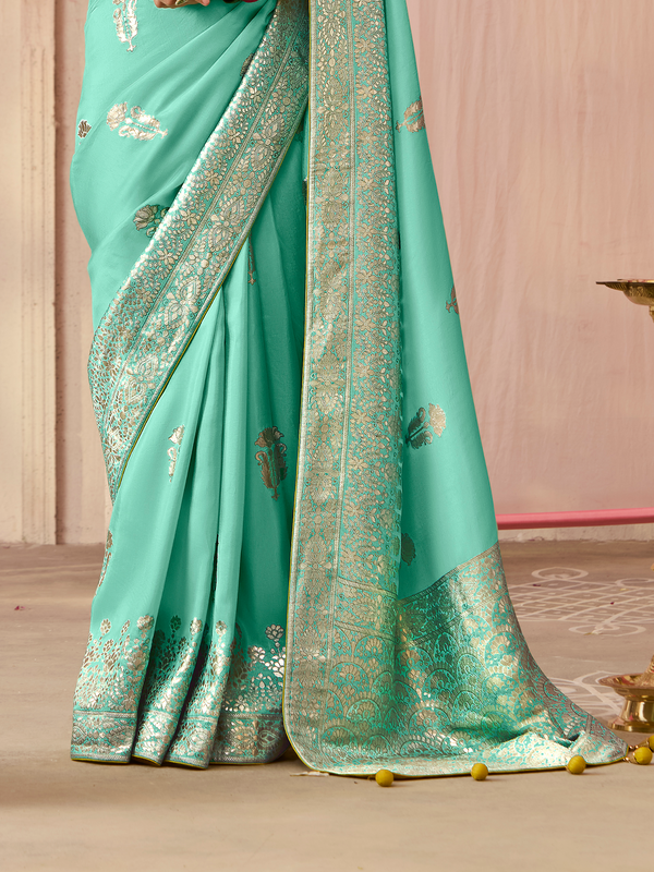 Teal Banarasi Dola Silk Saree