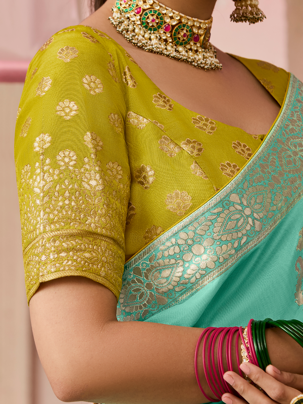 Teal Banarasi Dola Silk Saree