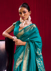 Teal Blue Banarasi Satin Silk Saree