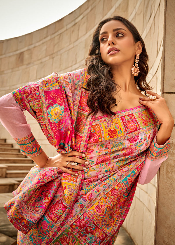 Blush Pink Kashmiri Jamawar Silk Saree