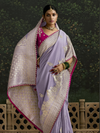 Lilac Purple Designer Banarasi Dola Silk Saree With Golden Zari Work