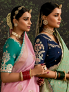 Mint Green Designer Banarasi Dola Silk Saree With Golden Zari Work