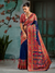 Navy Blue Kashmiri Cotton Silk Saree With Contrast Blouse