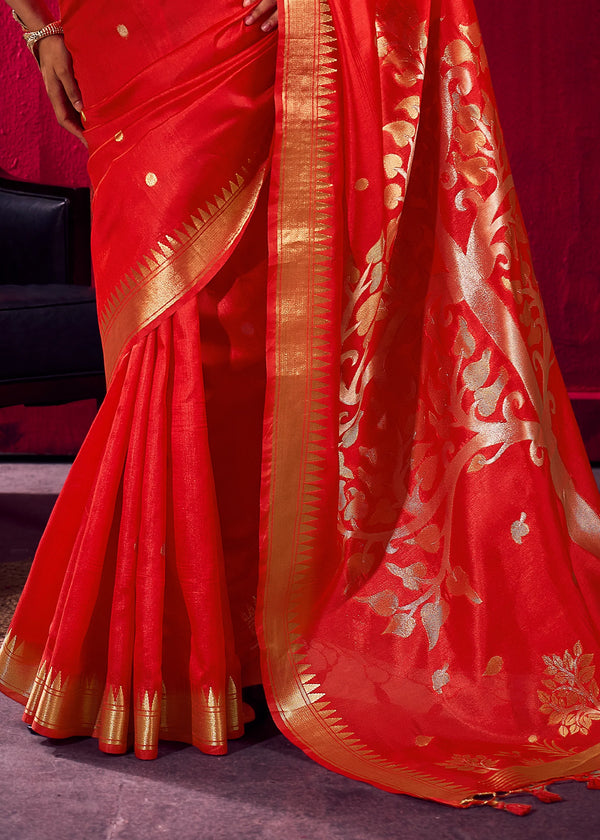 Scarlet Red Banarasi Silk Saree
