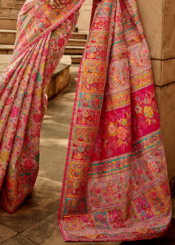Blush Pink Kashmiri Jamawar Silk Saree