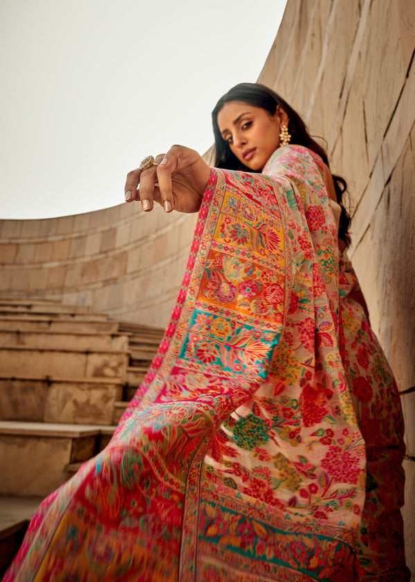 Sand Beige Kashmiri Jamawar Silk Saree