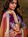 Multicolor Embroidered Designer Organza Silk Saree With Contrast Blouse