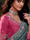 Steel Grey Embroidered Designer Organza Silk Saree With Contrast Blouse