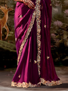Wine Embroidered Designer Organza Silk Saree With Contrast Blouse
