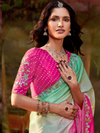 Pink Embroidered Designer Organza Silk Saree With Contrast Blouse