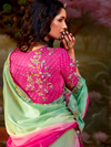 Pink Embroidered Designer Organza Silk Saree With Contrast Blouse