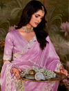 Lilac Embroidered Designer Organza Silk Saree