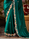 Bottle Green Embroidered Designer Organza Silk Saree With Contrast Blouse