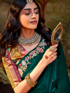 Bottle Green Embroidered Designer Organza Silk Saree With Contrast Blouse
