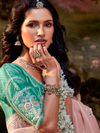 Blush Pink Embroidered Designer Organza Silk Saree With Contrast Blouse