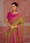 Parrot Green Embroidered Designer Satin Silk Saree