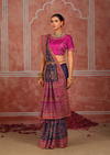 Violet Purple Embroidered Designer Satin Silk Saree
