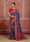Royal Blue Embroidered Designer Satin Silk Saree