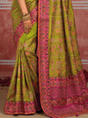 Parrot Green Embroidered Designer Satin Silk Saree