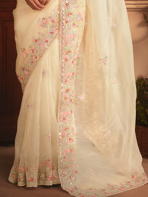 Off White Organza Silk Saree