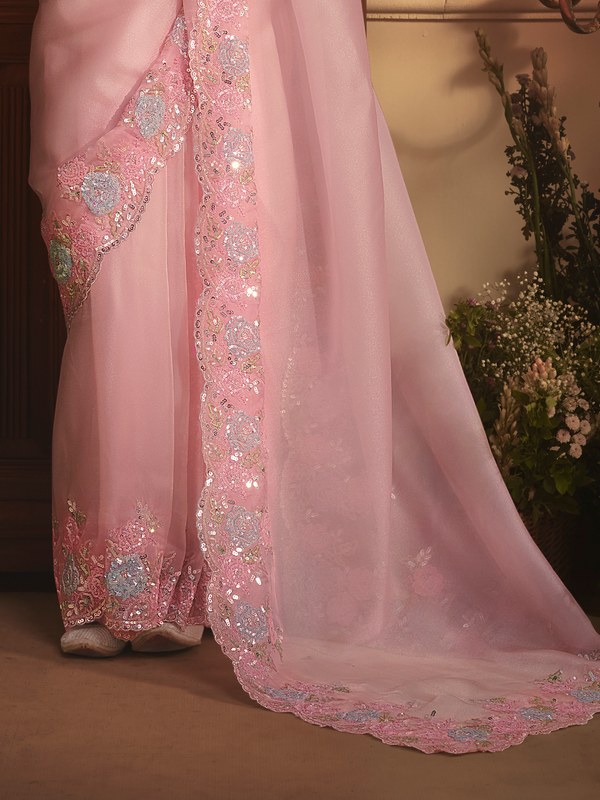 Baby Pink Organza Silk Saree