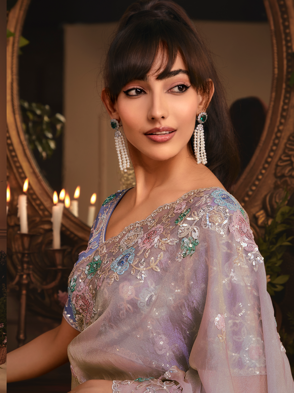 Lilac Organza Silk Saree