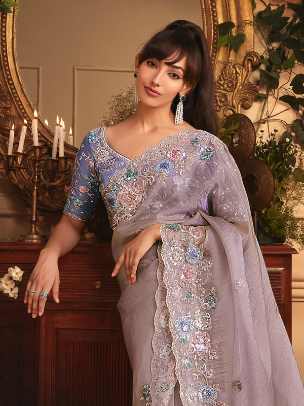Lilac Organza Silk Saree