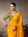 Golden Yellow Banarasi Satin Silk Saree