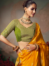 Golden Yellow Banarasi Satin Silk Saree