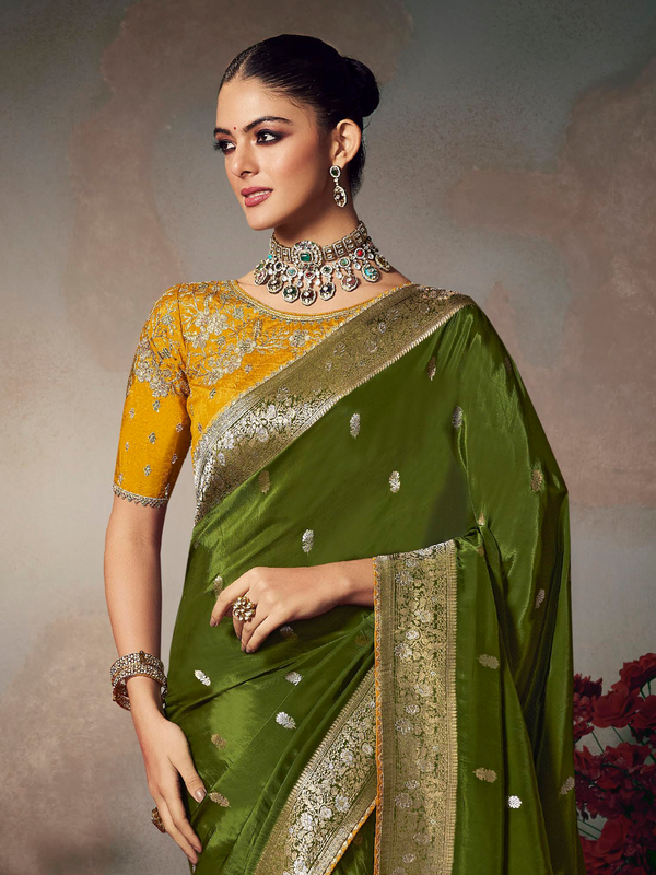 Mehendi Green Banarasi Satin Silk Saree