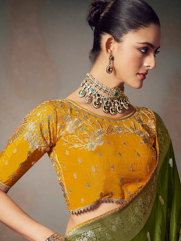 Mehendi Green Banarasi Satin Silk Saree